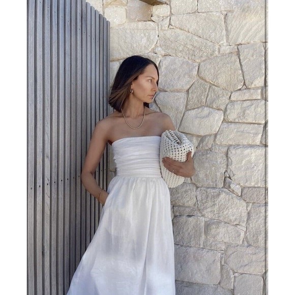 DISSH NEW Lexi White Linen Midi Dress Size US 12 AU 16 - Picture 11 of 16